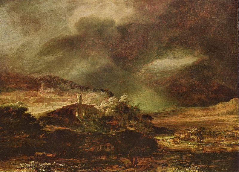 Rembrandt Harmensz Van Rijn Stadt auf einem Hugel bei sturmischem Wetter china oil painting image